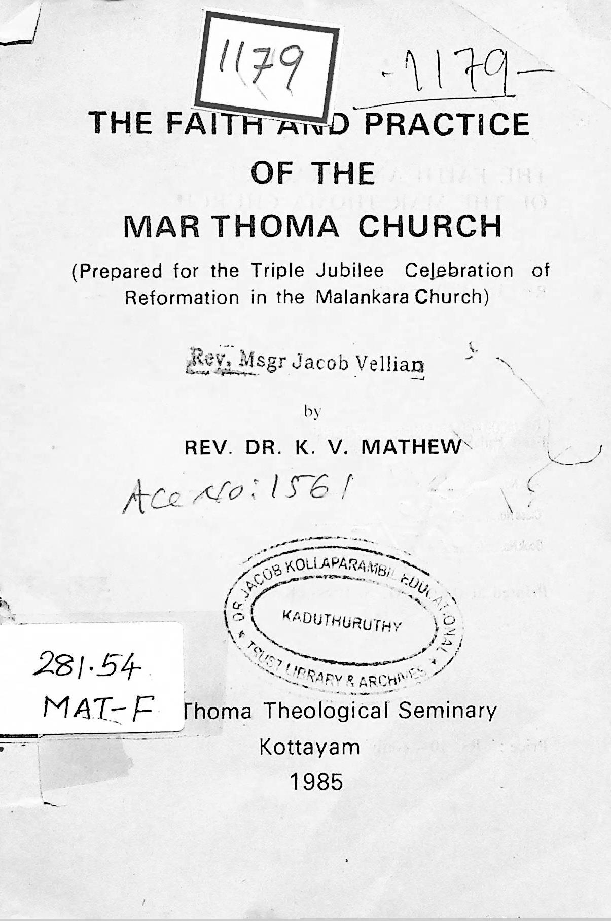 Faith and Practice of the Mar Thoma Church