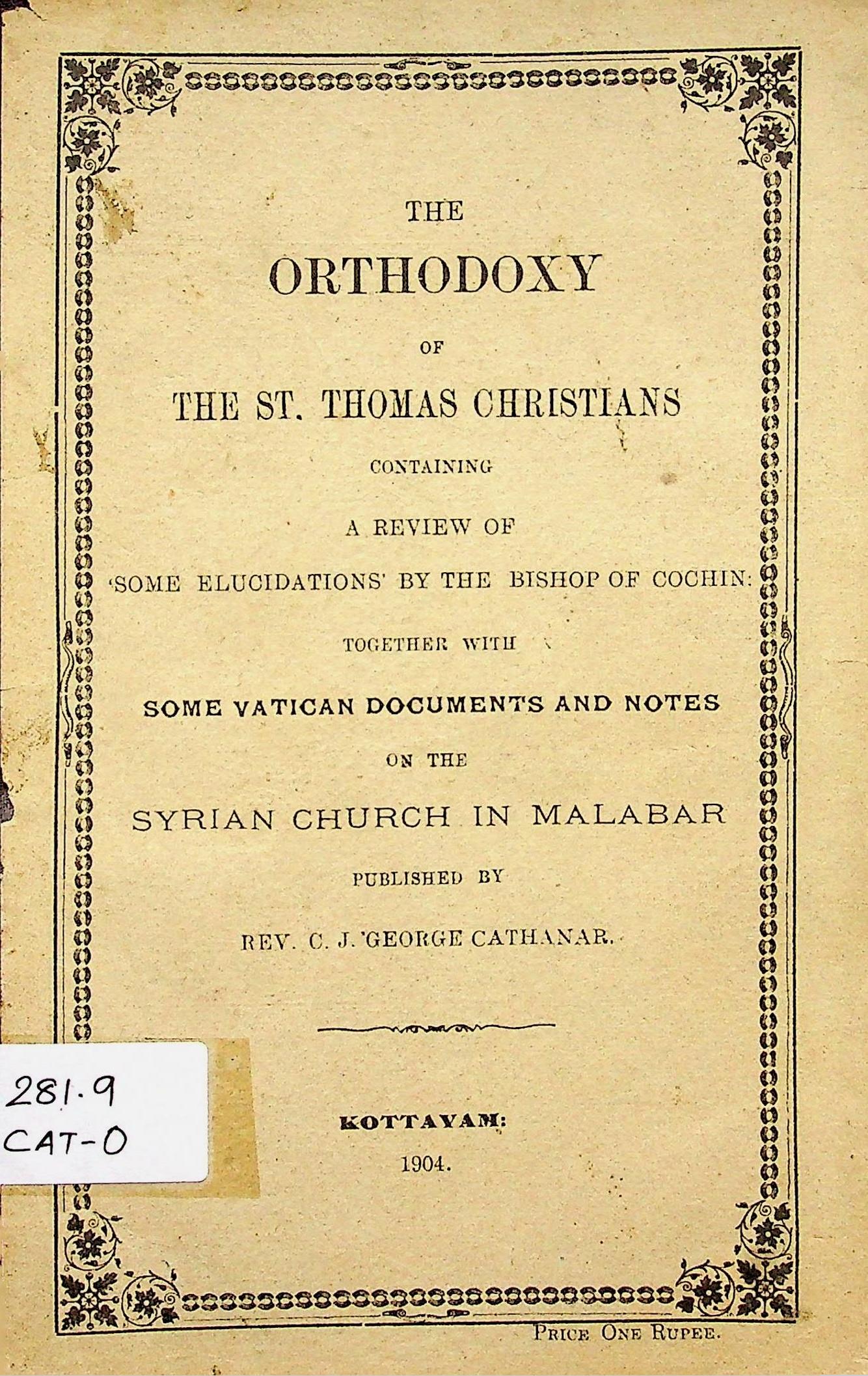 The Orthodoxy of the St. Thomas Christians