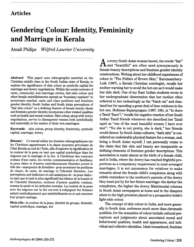 Identity, Femininity and Marriage in Kerala