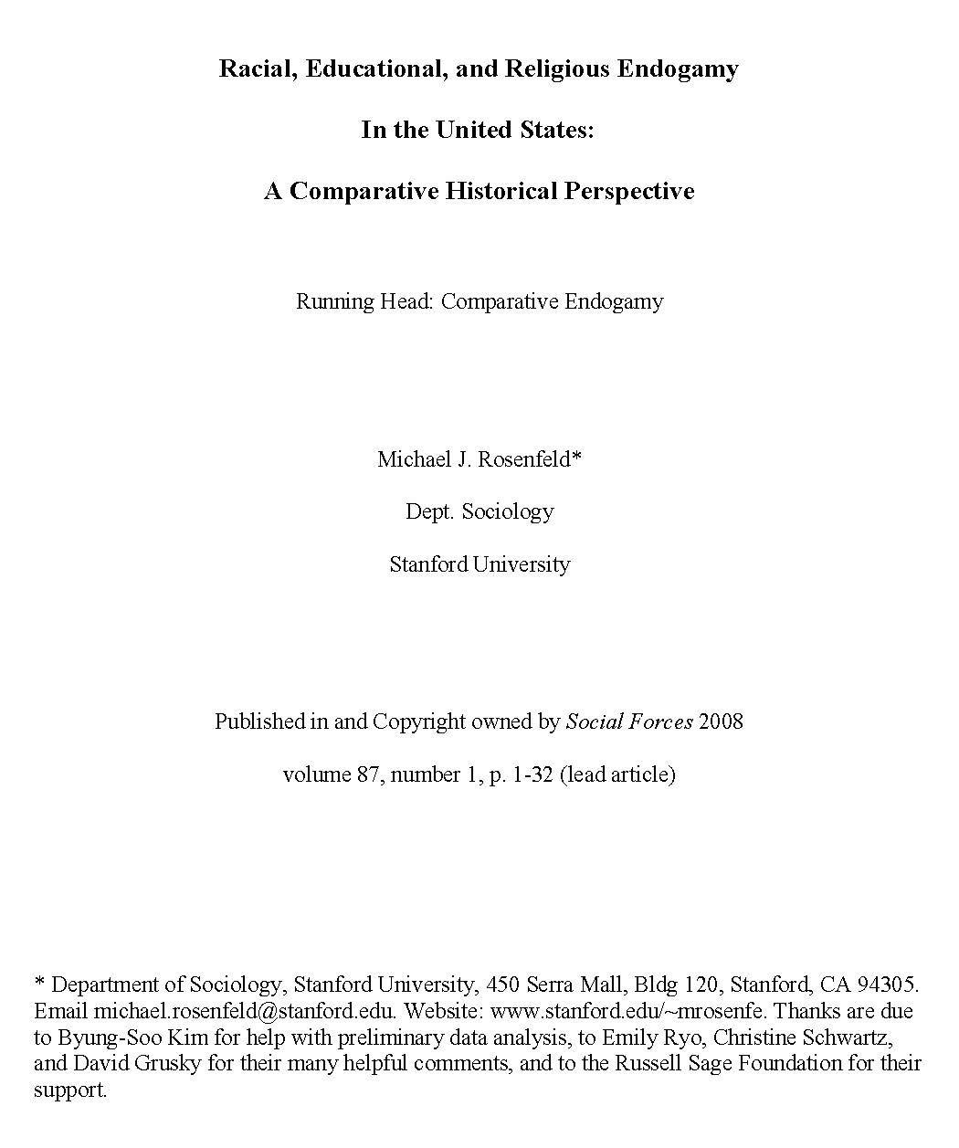 Racial, Educational, and Religious Endogamy In the United States