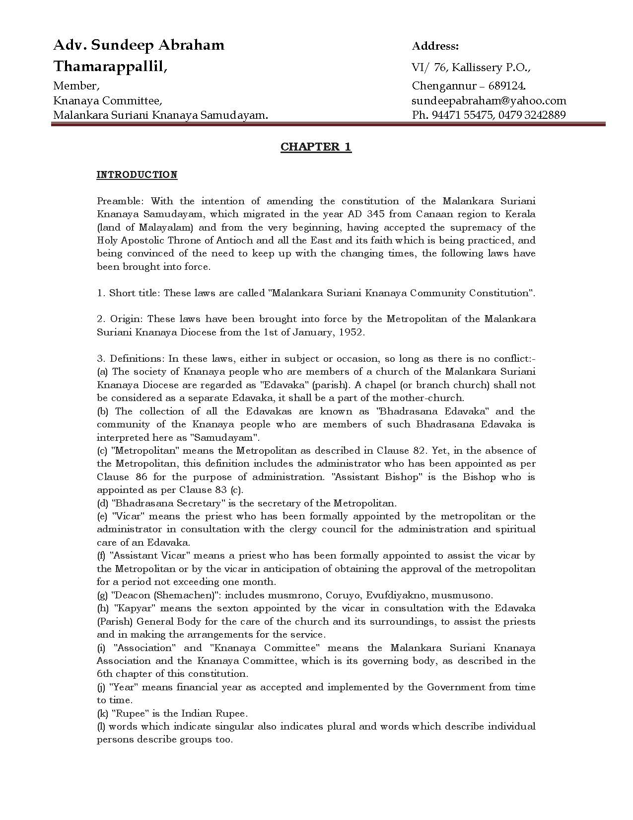 Malankara Suriyani Constitution in English